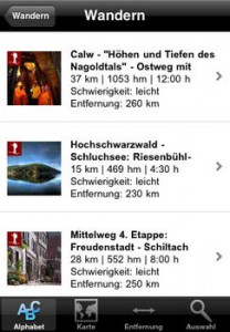 Screen Schwarzwald-App Wandern Liste