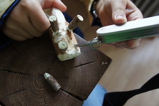 Nun kommen die Beine in die Bohrungen. Foto.(c) Kinderoutdoor.de