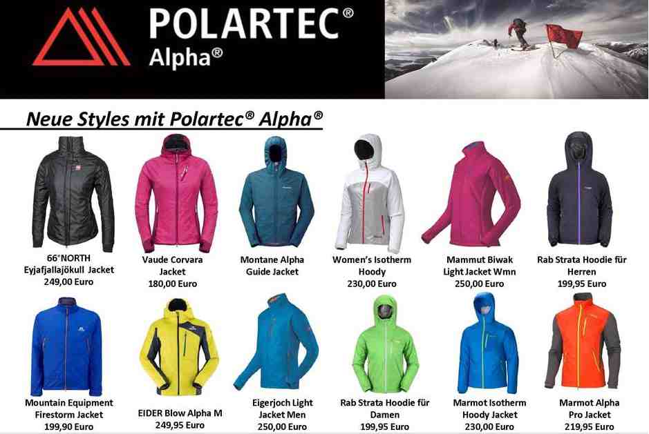 Polartec Alpha gibt es für den Winter bei einigen bekannten Herstellern von Outdoor Kleidung. Wir stellen Euch ein paar Top-Modelle vor. Foto: (c) Hersteller und Polartec